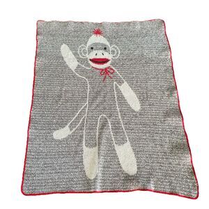 Sock Monkey Baby Throw Blanket Lovey Security Blankey 42"x30" Waving